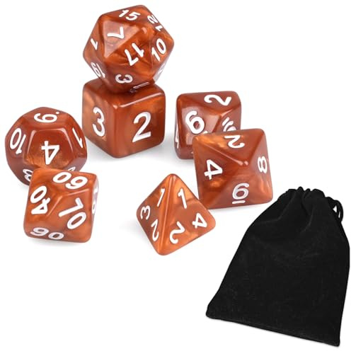 HKDZ Handgefertigte polyedrische Würfel, Dungeons and Dragons Würfel, 7er-Set, polyedrische DND-Würfel für MTG-RPG-Spiele, Goldkupfer