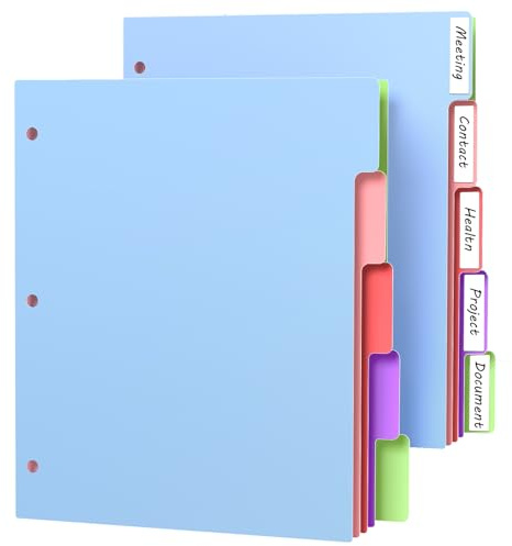 HABGP 10Pcs/2 Set 5 Tab Dividers for 3 Ring Binder, 10 Pcs Multicolor 3 Ring Binder Dividers with Tabs, Page Folder Dividers, Plastic Tabbed File Dividers with Tabs, Three Ring Binder Index Dividers