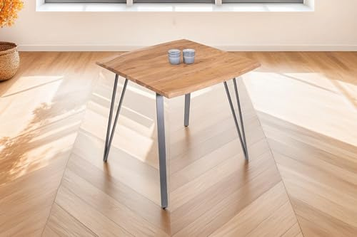 SAM Esstisch Celia 90x90 cm Akazie Natur Metallgestell Silber | Baumkantentisch massiv, Akazienholz naturfarben, echte Baumkante, Massivholz, Esszimmertisch
