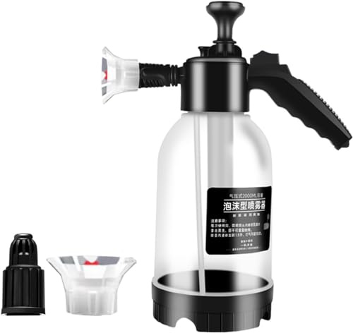 Snow Foam Pump Sprayer, 2L Portable Pressure Spray Bottle with Replacement Nozzle, Multipurpose Hand Foam Water Pump Sprayer for Car Cleaning, Indoor Outdoor Garden Plants Watering (Clear No Scale)