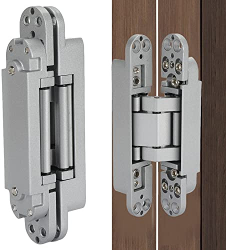 Hidden Door Hinges, Invisible Flush Cupboard Hinge 180 Degrees Adjustable Cross Silver Hinges for 35mm-850mm Door