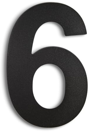 KTC-HOME - PREMIUM Hausnummer Schwarz inkl. Montagematerial - pulverbeschichtet - Arial - Höhe 20 cm - RAL 9005 - rostfrei & wetterfestes Hausnummernschild - Hausnummer 6 -