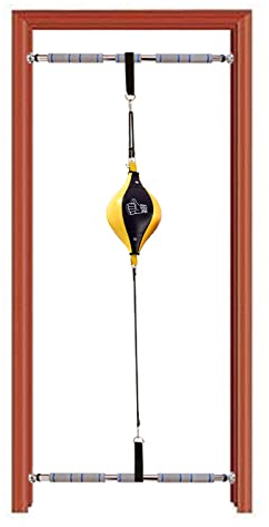 Doppelendiger Ballboxen, aufblasbarer Boxsack aus Leder zur Montage im Türrahmen/Türrahmen, leiser Stressabbauball mit Klimmzugstange für das Training im Heim-Fitnessstudio (Farbe: Gelb)
