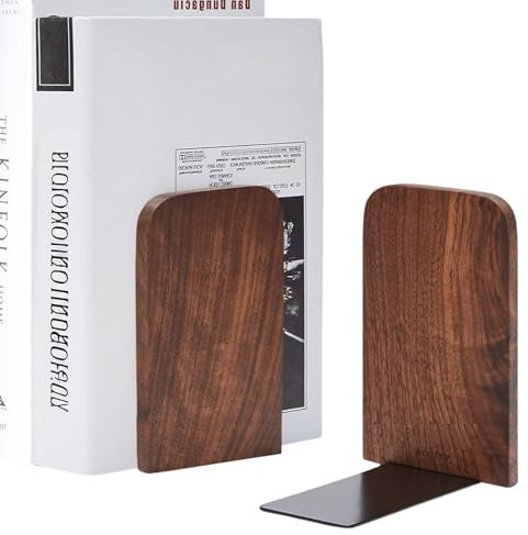 KCatsy Fermalibri legno - 2 pezzi Reggilibri in legno - 17 x 12 x 10,5 cm - Porta libri Antiscivolo - per Scuola, Ufficio e Casa (Legno di noce-a, 17 x 12 x 10,5 cm)