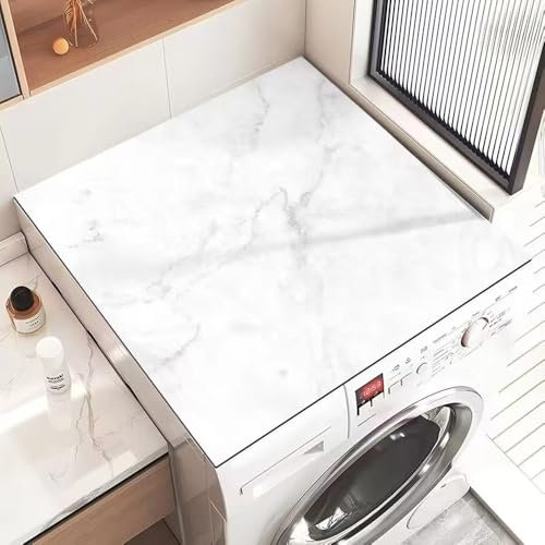 Odot Tapis de Protection pour Dessus de Machine à Laver, Antidérapant Housse de Machine à Laver pour Machine à Laver ou Sèche-Linge Buanderie Réfrigérateur Cuisine (marbre Blanc,50x50cm)