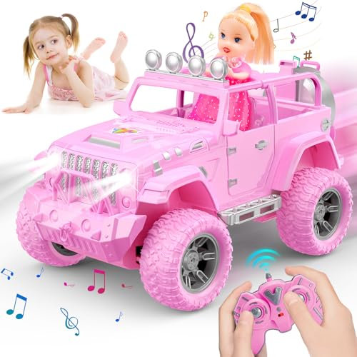HappyGoLucky Ferngesteuertes Auto Mädchen mit Puppe, RC Jeep Wrangler SUV Spielzeug ab 3 4 5 6 7 8 9 10 Jahre Mädchen Geschenke Für Kinder ab 3-10 Jahre