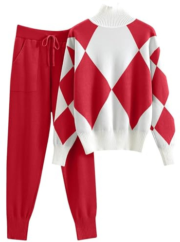 DONYKARRY Loungewear Sets for Womens,Girls 2 Piece Long Sleeve Tracksuit Plus Size Activewear Workout Tops Autumn Warm Knitted Suit Bottoms Teen Y2K Streetwear (Red,L)