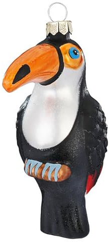 Christbaumschmuck Glas 11cm - Tukan Figur zum Aufhängen - handbemalt - Weihnachtsbaum Anhänger für Weihnachten - Christbaumanhänger & Weihnachtsbaumschmuck - Dschungel Tiere Vögel Schwarz