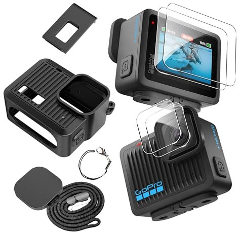 Rojeuinn Juego de Accesorios para GoPro Hero 2024, Funda de Silicona + Protector de Pantalla + Cubierta Lateral, a Prueba de Polvo, a Prueba de caídas, HD - Negro