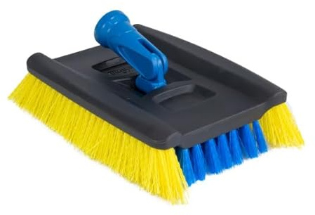 UNGER Lock-On Wood & Composite Deck Brush, Polypropylene Acrylonitrile Butadiene Styrene (ABS), Blue/Yellow, 9
