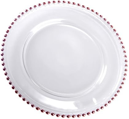 PRETYZOOM Rose Gold Bead Plate Glass Food Plates for Western Steak Salad Food for Dinner Tray and Dessert