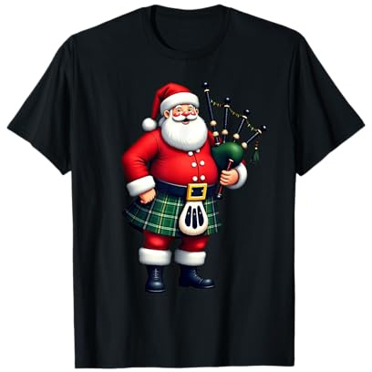Père Noël écossais jouant à la cornemuse de Noël T-Shirt
