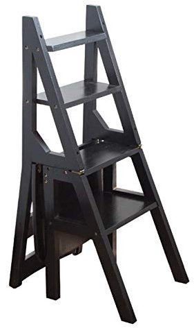 Klappbarer Holzleiter mit rutschfester Lauffläche, tragbarer Treppenstuhl für Küche, Bibliothek, 4 Stufen, rutschfestes Bücherregal, Pflanzenständer, Esszimmerstühle, stabil, langlebig, platzsparendes