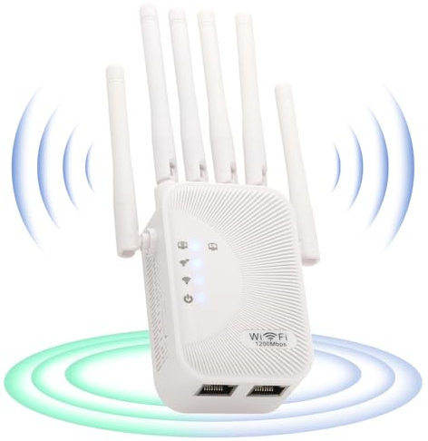 Repetidor WiFi,Amplificador señal WiFi Potente,6 Antenas,repetidor WiFi Largo Alcanc,para oficinas y hogares(Blanco Rayado)