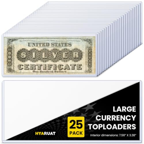 HYARUAT 25 Pack Large Currency Toploader - Premium Dollar Bill Holders, Durable Protective Sleeves for Large Bills, Currency Notes & Collectibles