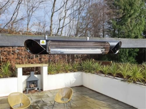 eDecks Ecostrad Thermaglo Infrared Patio Heater - Black - 2kW - Low Glare - Remote Included - Wall or Ceiling Mounted Outdoor Heater for Patios, Gardens & Covered Spaces
