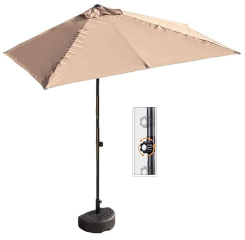 Ombrellone da Esterno Semi-Rettangolare da 250cm X 130cm con Altezza Regolabile per Parete, Appartamento, Balcone, Terrazza, Veranda con Base(Khaki)