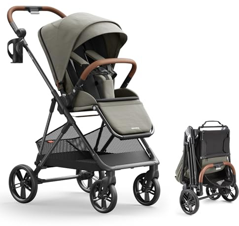 MAMAZING Air Lux Baby Stroller, Carbon Fiber Frame Only 15.8lbs, Compact Fold Toddler Stroller with Reversible All-Season Seat, Included UPF 50+ Canopy, Large Storage Basket, Magnetic Buckle Harness