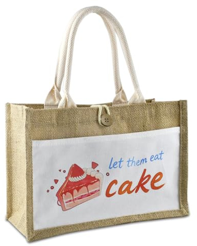 anyìshwu Bolsas Yute Natural Personalizadas,Bolso Personalizado Mujer,Bolsa Playa Personalizada Patrón Patrón con pastel,Reutilizables Bolso Personalizado, Bolsa De Yute Para Damas(32x21x12cm)