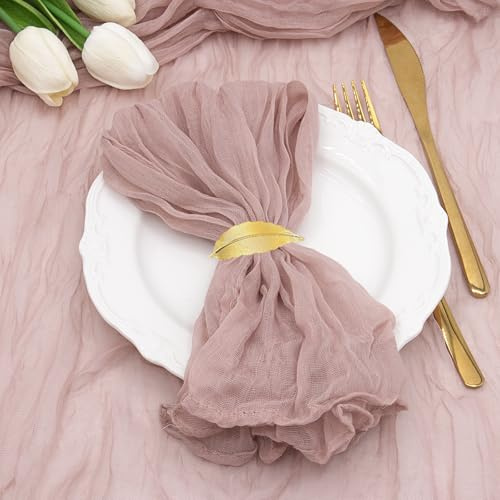 LUKDUNG 12 Stück Servietten, Boho Gaze Käsetuch Servietten 50 x 50 cm, Mullservietten für Party Hochzeiten Zuhause Brautpartys Tischdekorationen, Staubiges Rosa