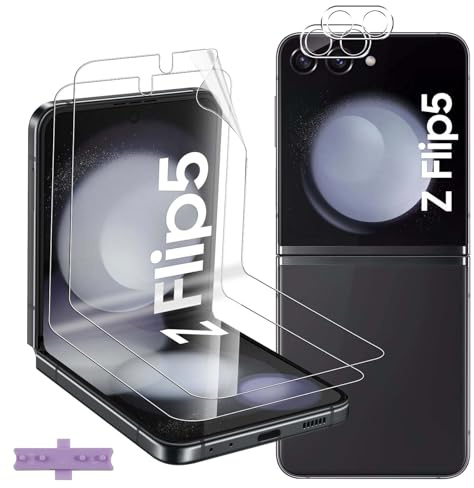 Lutree für Samsung Galaxy Z Flip 5 5G Schutzfolie, 2+2 Stück Displayschutzfolie + Kameraschutz für Panzerglas, TPU-Folie Bläschenfrei Displayfolie Anti- Kratzer HD Displayschutz Displayfolie