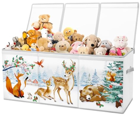 alldomess Caja de Almacenaje Juguetes,Baúl de Juguetes Infantil Plegables Grandes con Tapas y Asas para Niños Niñas, Dormitorio, Sala de Juegos, Guardería, Animales Del Campo de Nieve