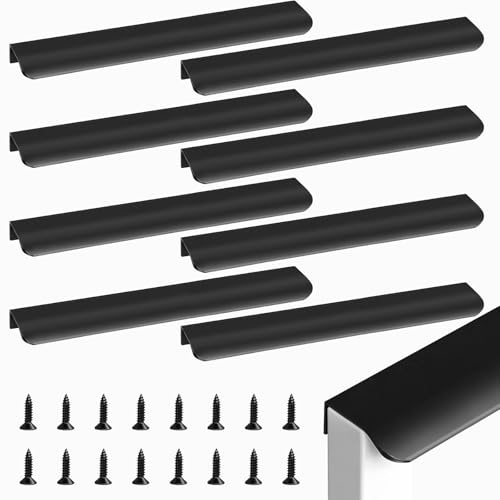 8 stycken svarta dolda skåphandtag, aluminium möbelhandtag, moderna kökshandtag, dörrhandtag, lådhandtag, osynliga för garderob, sovrum, köksskåp (8 stycken – 300 mm)