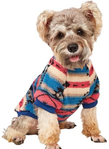 Hundepullover für Kleine Hunde, Fleece Hunde Sweater, Winter Warme Weiche Welpen Pullover, Ethnische Stil Haustier Pulli Bekleidung (Mehrfarbig, S)