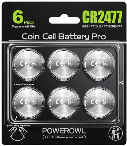 POWEROWL 6 x CR2477 3V Lithium Button Cell Battery, Baby Secure Packaging | for Wall Clocks, Hygrometers, Electronic Scales, Smart Meters, Small Electronic Devices