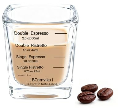 BCnmviku 60ml Quadratisches Espresso Messbecher,Kleine Gläser für Milch(1) | für exakte doppio & single shots,sirup,cocktails,tequila,wodka