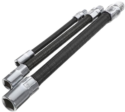 Lurrose Rallonge Flexible pour Clé à Cliquet 1/4-3/8-1/2, Barre D'extension Industrielle à Ressort en Acier, Jeu de 3 Tiges Souples Noires, Outil Polyvalent pour Mécanique et Entretien