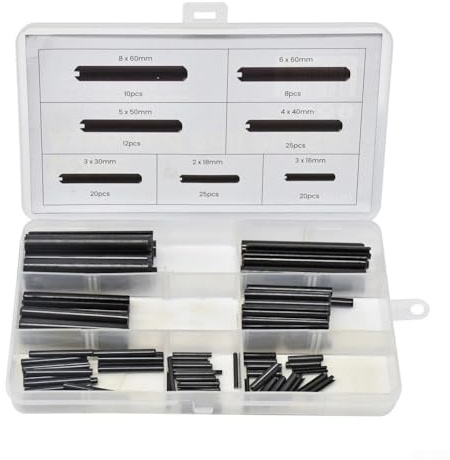 Yuanpgky GB879 Pasadores elásticos huecos (120 piezas) - Pasadores cilíndricos de resorte para posicionamiento y fijación, acero al carbono con acabado de óxido negro, longitud 16-60 mm