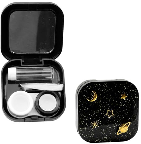 Gaomumu Starry Sky Contact Lens Case, Cosmic Planet Design Beauty Lensstorage Container, Portable Square Beauty Lens Case, Leakproof Storage Box with L/R Mark, for Daily Travel, Work