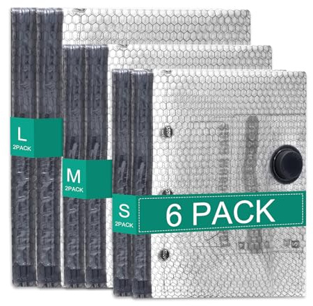 Vakuumpåse för kläder, ORIA vakuumpåse resa med PA+PE-material, återanvändbar, dammsäker, vattentät, 6 stycken vakuumpåsar (2 x 50 x 40 cm, 2 x 60 x 40 cm, 2 x 60 x 50 cm) för klädtäcken