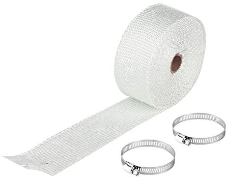 Ruban thermique de 10 m pour l’échappement, enveloppe d’isolation résistante à la chaleur universelle pour les tuyaux d’échappement de voitures et de motos, réduit la chaleur sous (Blanche)