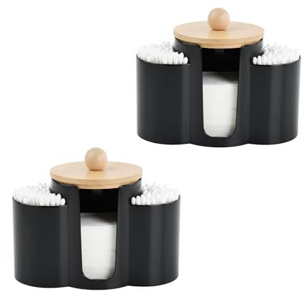 Zirax 2 Pcs Cotton Pad and Swab Holder, 3 in 1 Plastic Qtip Organizer with Lid, Bathroom Storage Box for Makeup Pads, Floss Picks, Vanity Accessories Dispenser