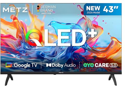 Metz TV 43 Pulgadas Smart TV, Televisor 43” QLED, HDR10, Dolby Audio, Chromecast Integrado, WiFi, Bluetooth 5.1, HDMI 2.1, DVB-T2/S2/C, Ci+, 43MQH7000Z (Modelo 2026)