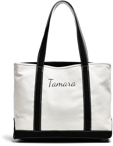 Personalised Tote Bag for Women Shopping Bag Large Cotton Canvas Stylish Beach Tote with Zipper Inner Pocket, Durable Everyday Bag for Work, School, Travel, Leisure, Shopping