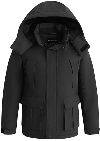 wantdo Boys Winter Coat Waterproof Snowboarding Ski Jacket Warm Thick Rain Coat with Removable Hood Black Size-14 16