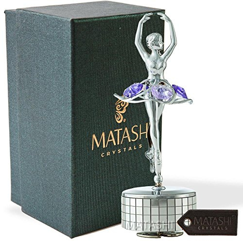 Matashi Chrome Plated Ballet Dancer Music Box with Crystals – Home Décor Gift – Perfect for Mom, Wife, or Girlfriend on Christmas, Valentine’s & Mother’s Day