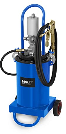 MSW 10060838 Druckluft Fettpresse Fahrbar pneumatisch 12 L, Arbeitsdruck: 6-8 bar, Pumpendruck: 240-320 bar, 4 m Schlauch, 2 Räder