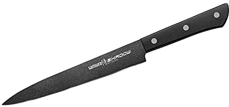 Samura SHADOW 7.7 Slicing Knife - Japanese Steel with Black Non-Stick Coating for Effortless Cutting and Professional Precision in the Kitchen