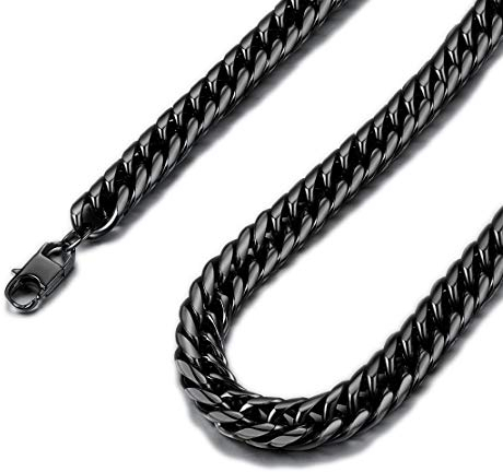 FindChic Halskette Herren Schwarz Massiv Panzerkette 6mm breit 46cm lang Geliederkette Punk Cuban Chain mit Geschenkebox für Männer Jungen