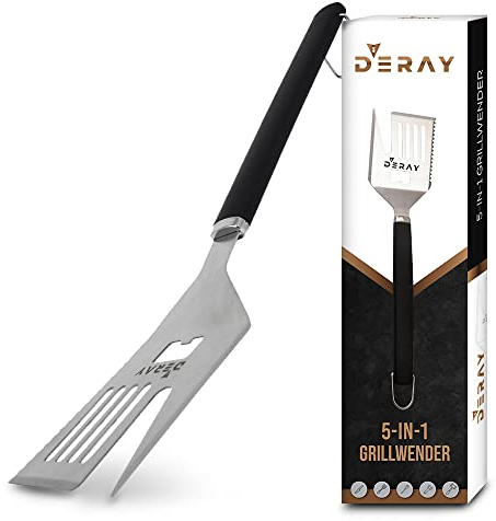 Grillspatel 5 in 1 Multifunktionales Grillzubehör fürs Grillen aus Edelstahl, Grillspachtel mit Extra-langem Griff und Flaschenöffner, Geschenk für Mann Multifunktion Grillbesteck Set für Gasgrill