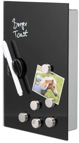 bremermann Schlüsselkasten mit Glasfront, beschreibbar, 8 Haken, 6 Magnete, 1 Marker,1 Marker-Halter, Korpus aus Metall grau pulverbeschichtet (Black)