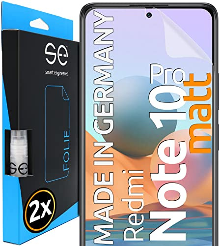 2x se® Protector 3D Antirreflejo para Xiaomi Redmi Note 10 Pro, Protección Solar, Compatible con Huellas y FaceID, Instalación sin Burbujas, Mate, Resistente a Golpes y Arañazos, Matériau TPU