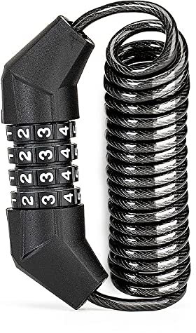 Newsmy Motorcycle Helmet Lock 1.5m/5Ft, Portable 4-Digital Safety Code Combination Helmet Lock for Motorcycle Scooter Motorbike