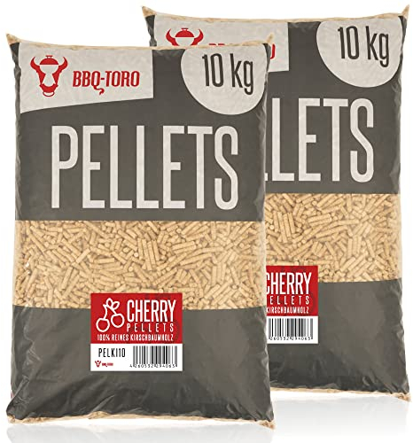 BBQ-Toro Pellets de cerisier 100 % bois de cerisier (20 kg) | Granulés de cerise pour barbecue, fumoir, four à pizza à granulés et systèmes de chauffage | Granulés de barbecue