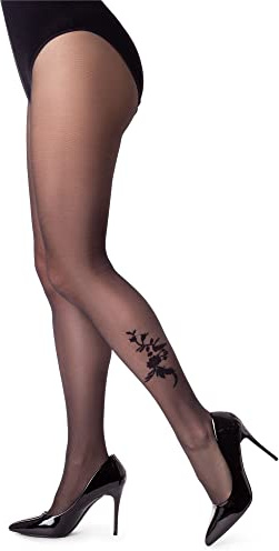 NOQ Fancy strumpbyxor för kvinnor, 20 denier, sexiga strumpbyxor, sensuella tunna strumpor med fot, matt genomskinlig, Shine Nero, M