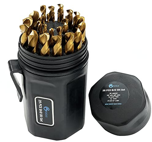 GMTOOLS 29PCS Drill Bit Set, M2 HSS, 135°Tip, Twist Jobber Length Drill Bit Kit for Hardened Metal, Cast Iron, Stainless Steel with Indexed Round Case,1/16-1/2
